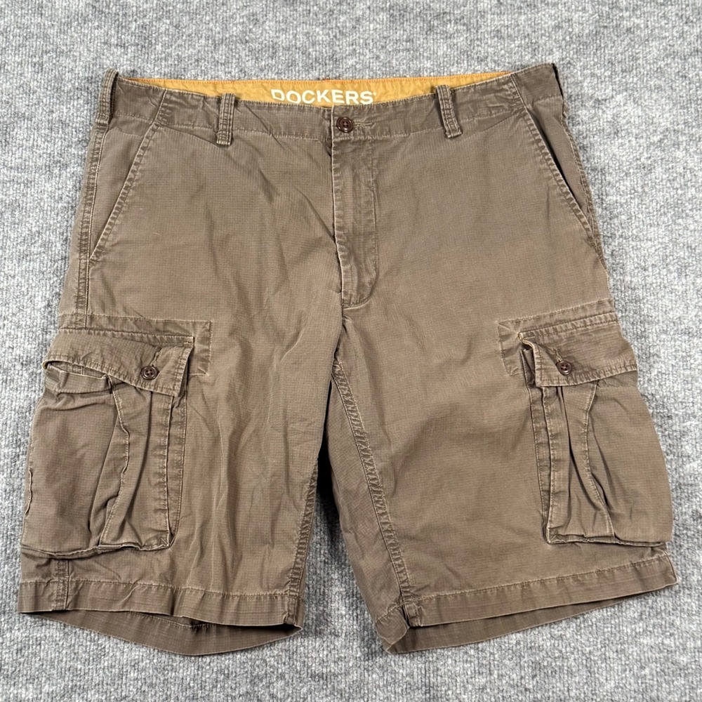 Dockers Mens 34 Cargo Shorts‎ Brown Flat Front Pockets Gorpcore Hiking Camping